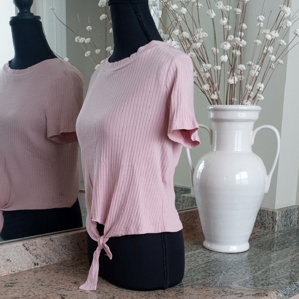 Pink Ribbed Knot Front Top. Sz SM